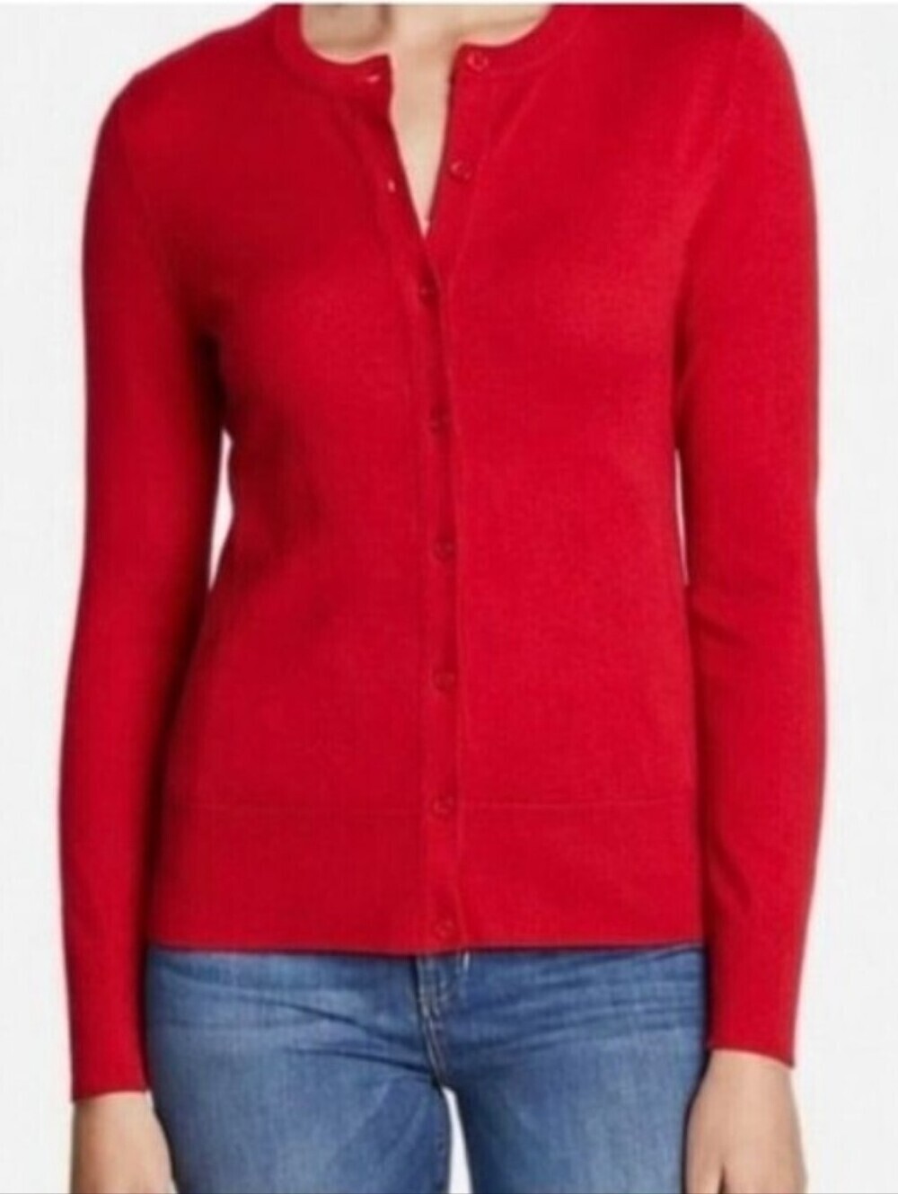 Eddie Bauer Button Up Crewneck Christine Red Cardigan Sweater Size Small